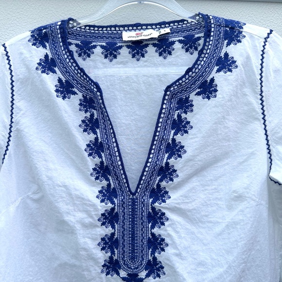 Vineyard Vines Tunic Dress Embroidered Sz S 100% Cotton White/Navy Nautical - Picture 10 of 13
